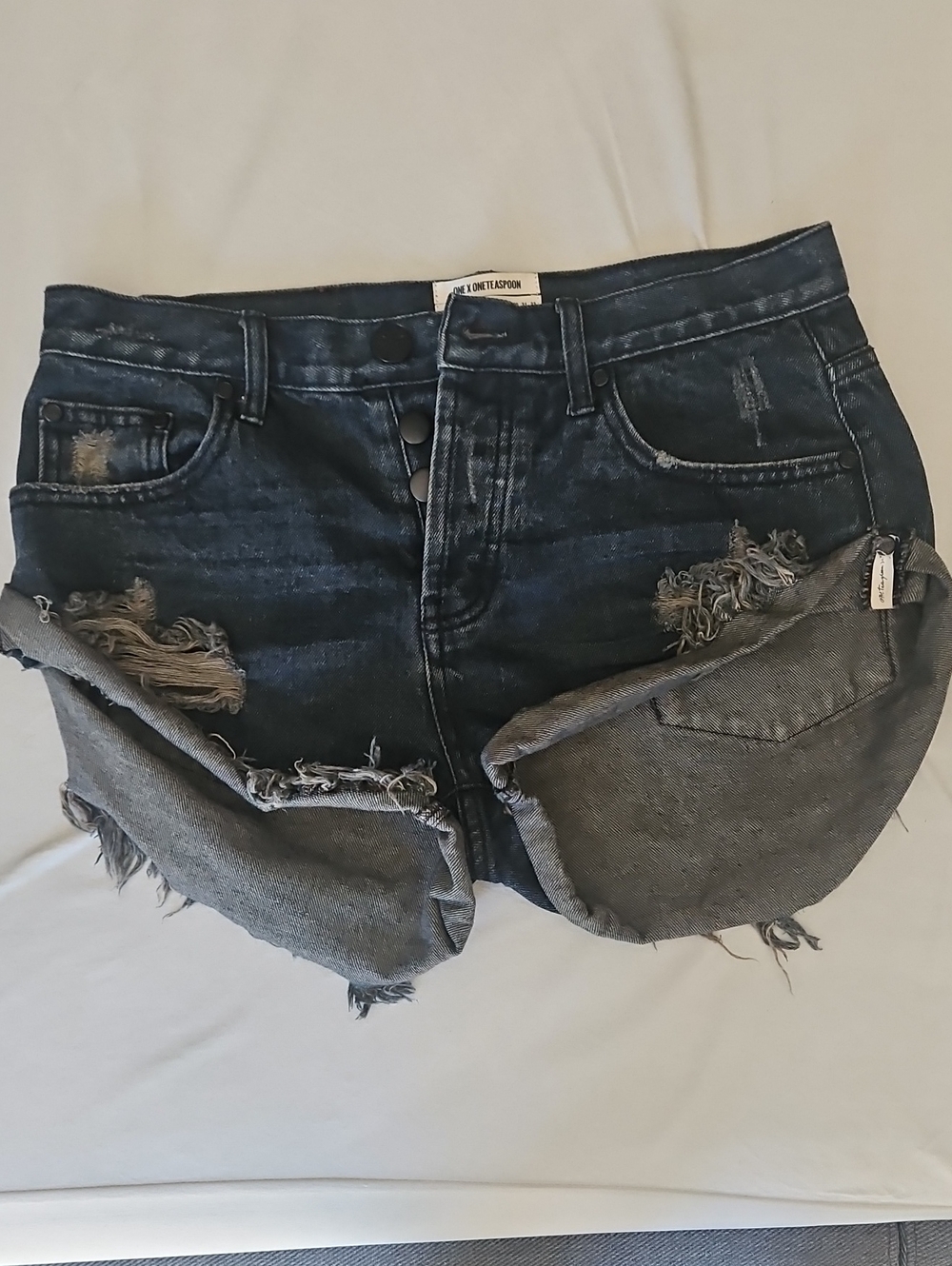 One Teaspoon Bandits Dark Blue Distressed Short Denim Shorts